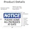 Signmission Please Leave All Packages At Gate, 7 in W x Rectangle, Vinyl Decal OS-2PACK-NS-D-57-L-17504 - alternate 5